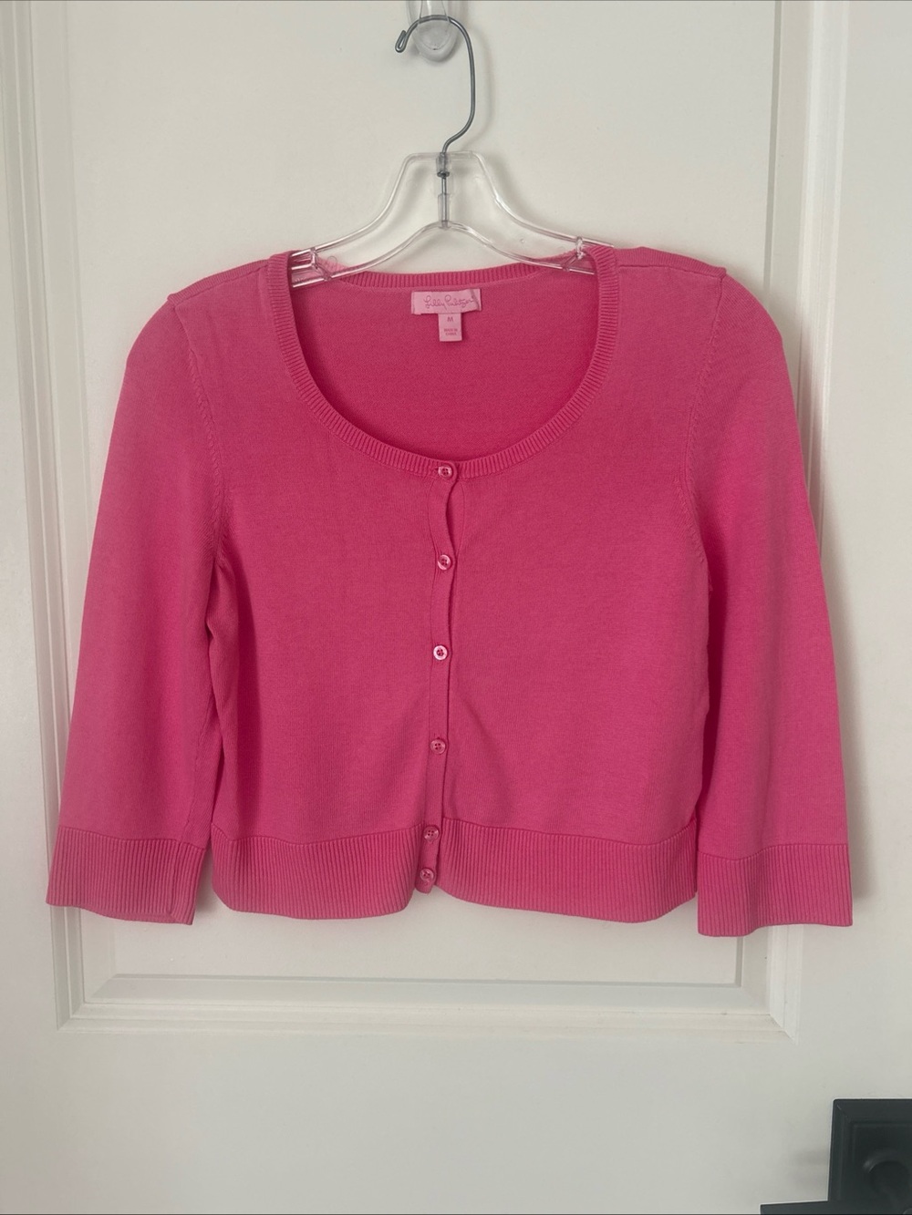 Pink Women's Button-Front Cropped Sweater